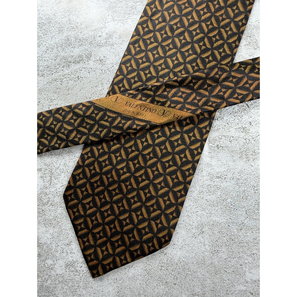 Valentino Tie Mens One Size Brown 100% Silk Geometric Jacquard Classic Italy